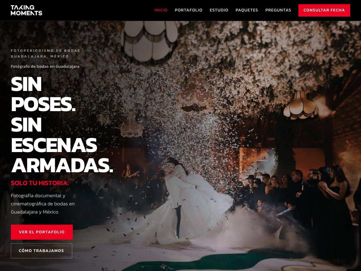 Captura de la página de inicio de takingmoments.com